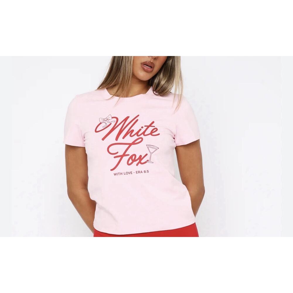 White Fox baby pink graphic baby tee y2k size L